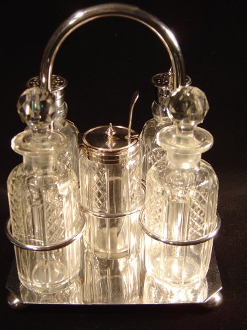 English crystal and silver-plate condiment set